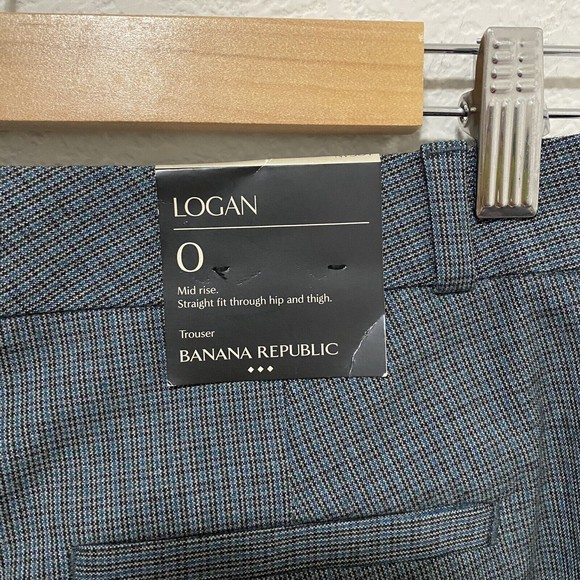 Banana Republic Blue Logan 0 Mid Rise Straight Fit Trouser Pant New Plaid Black - Picture 5 of 14